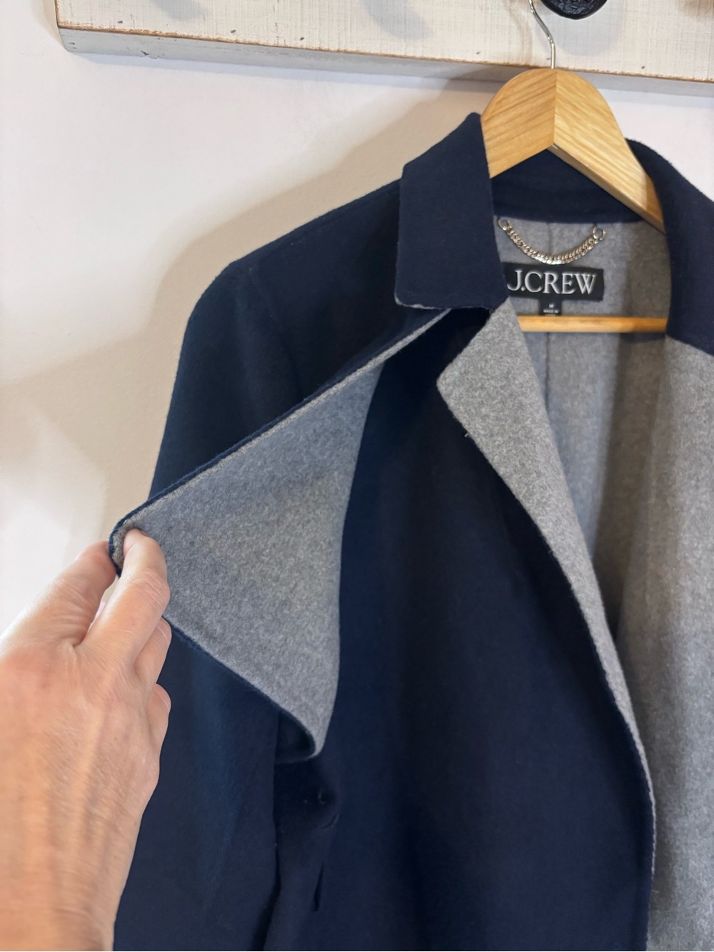 J. Crew Harriet Double Faced Wool Hooded Trench Navy Gray - Picture 5 of 14